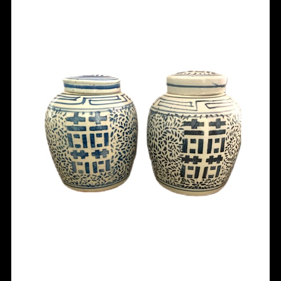 Happiness Jars -Double Blue Underglaze Rings - Picture 1 of 2